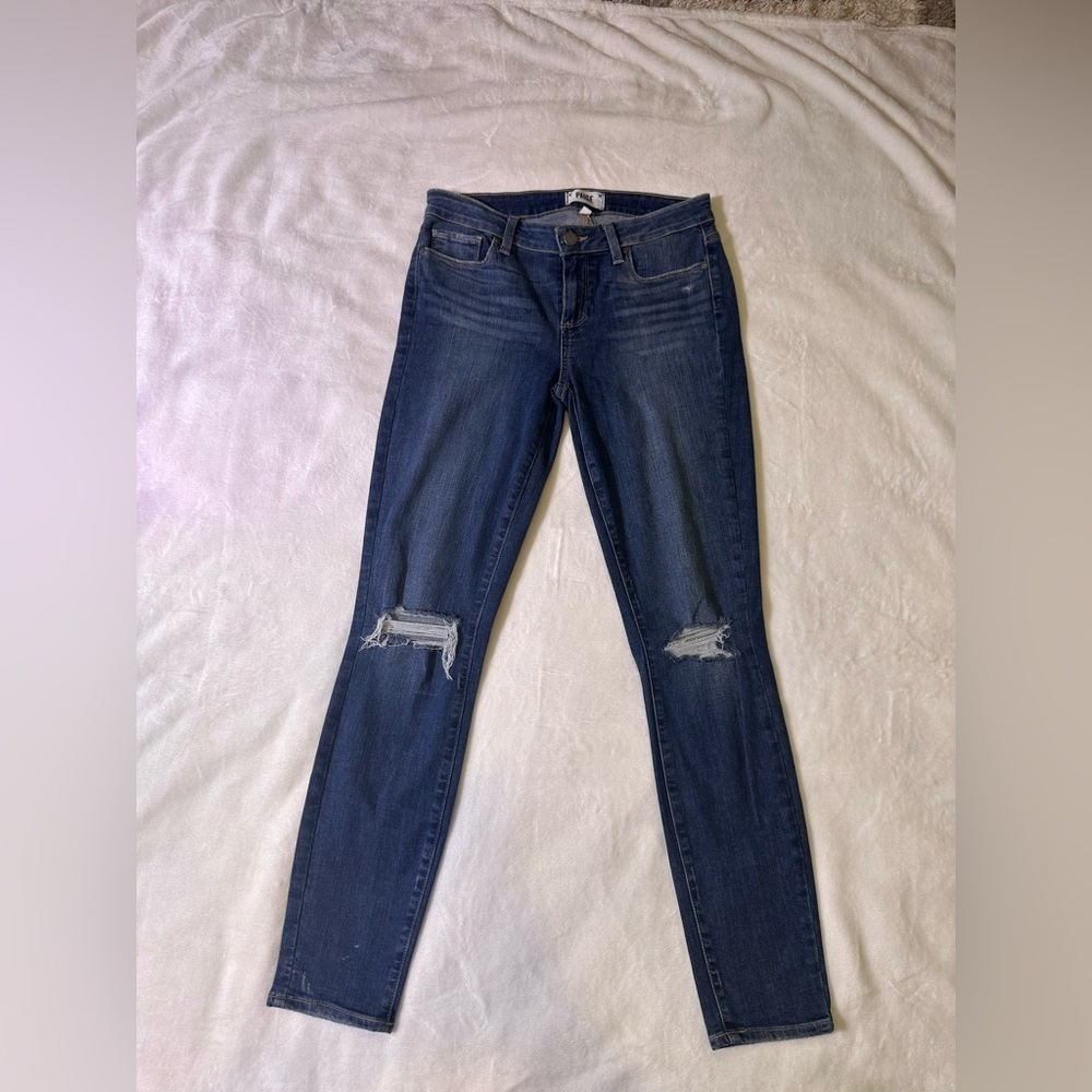 PAIGE Dark Blue Distressed Skinny Jeans